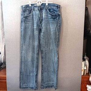 Y2K Urban Pipeline Jeans Distressed Denim Cotton Blue Relaxed FLAP Pocket 38x32
